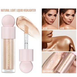 Liquid Highlighter - Contour Face Highlighter Stick/Shimmer Cream Highlighter Makeup, Light Liquid Glitter Luminizer with Cushion Applicator, Natural Looking Liquid Bronzer (02 Starlight)