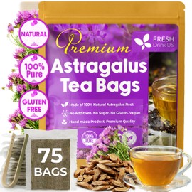 FreshDrinkUS, Premium 75 Astragalus Root Tea Bags, 100% Natural & Pure from Astragalus Root Herbal Tea. Made with Natural Material Tea Bags. No Sugar, No Caffeine, No Gluten, Vegan.