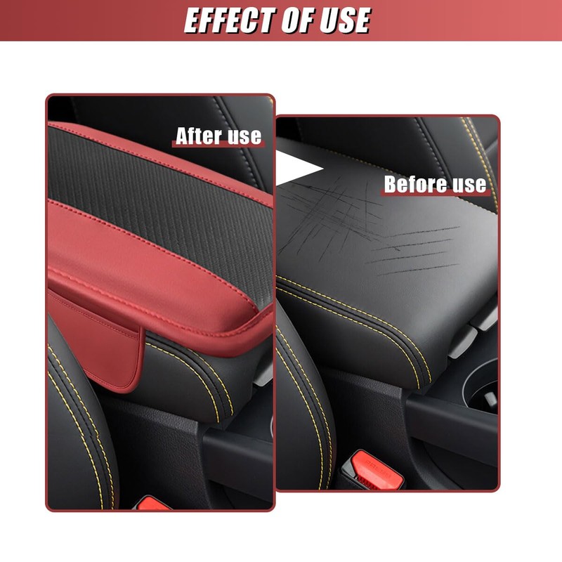 DUSCOKE Car Center Console Cover, Carbon Fiber Leather Car Armrest