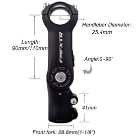 UPANBIKE Bike Stem Riser Adapter Adjustable 0~90 Degree Length 90mm Bicycel Stem Extender for 25.4mm Handlebar Mountain Bicycle Road Bike BMX