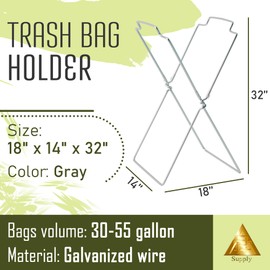 APQ Supply Outdoor Trash Bag Holder for Plastic Bags, 18 x 14 x 32 Inches. Portable Garbage Bag Holder. Folding Wire Holders for Lawn. Collapsible X-Frame Stand Bags for Garden, Laundry, Yard