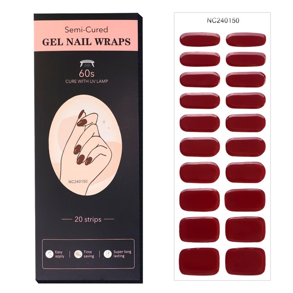 Semi Cured Nail Strips, 20 PCS Nail Stickers Full Wraps