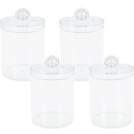 4Pcs Qtip Holder Dispenser with Lids Clear Acrylic Bathroom Jars Cotton Swab Storage Dispenser Reusable Bathroom Canisters Swab Ball Holder Dispenser for Makeup Cotton Swab