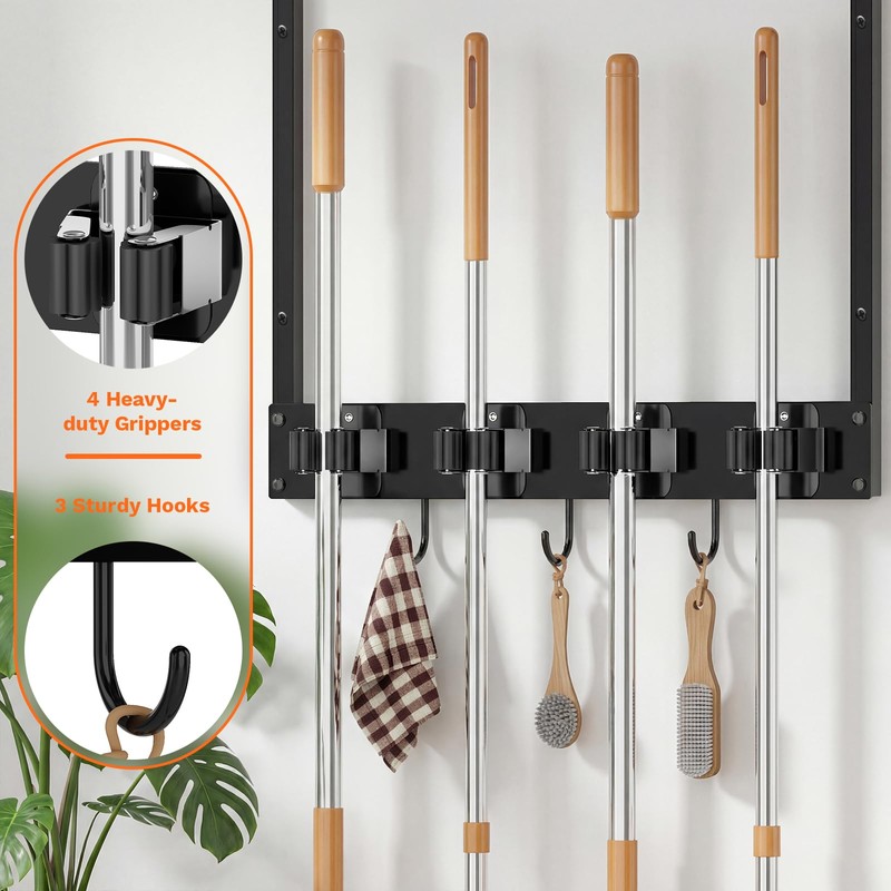 FLOUREE 2 Packs Broom Holder Wall Mount with Shelf Load