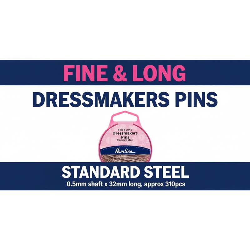 Hemline Extra Long Fine Pins for Sewing, Dressmaking, Quilting, Pinning,