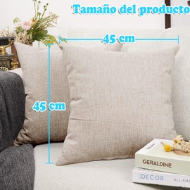 MARIA D Fundas Almohadas de Sofá,Juego de 2 Fundas de Cojín Decorativas de Lino Cuadradas Decorativas,Decoraciones de Decoración para el Hogar para 45cm*45cm(Color Blanco Roto).
