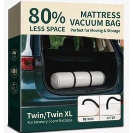 Memory Foam Mattress Vacuum Bag for Moving and Storage – Heavy Duty Compression Bag with Straps, Vacuum Bag for Memory Foam Mattress (Twin/Twin-XL, 2 Straps)