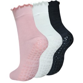 Ao Yee ZGL Slouch Yoga Socks,Pilates Women Socks with Non Slip Grippers for Barefoot Ballet Fitness Rehab Hospitals 3 Pairs