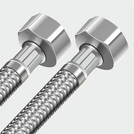 Reinforced Hose 200 cm Flexible with 1/2 Inch Union Nuts on Both Sides Including Seal for Sanitary Installation