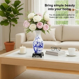 Yizhor 3D Puzzle Vase, 160 Curved Pieces DIY Flower Vase Craft Kit & 3D Puzzles for Adults, Creative Jigsaw Art Project Home Décor Centerpiece, (A-Plum Blossom)