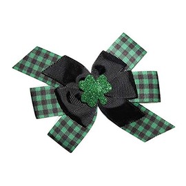 WD2U Girls Green Shamrock Buffalo Plaid St Patricks Day 4.5" Hair Bow French Clip