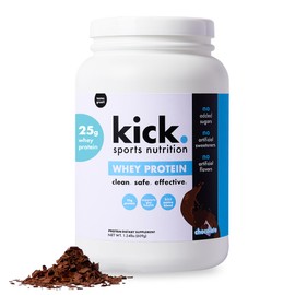 Kick Whey Protein Powder, Chocolate Flavor, 25 G Protein Gluten Free Workout Supplement with Amino Acids to Support Fitness Goals & Gut Health, No Added Sugar, No Artificial Flavor, 16 Servings