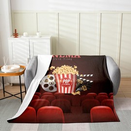 jejeloiu Movie Theater Decor Plush Throw Blanket, for Girls Kids Throw 50"x60" Popcorn Flannel Fleece Blanket Room Decorative Movie Night All Season,Bed Blanket Cinema Old Fashion Home Theater