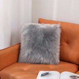 linmopm Excluding Insert Faux Fur Sheepskin Pillow Cover White Shag Fuzzy 20x20 Inch Grey 2 Pcs Super Soft Fluffy Cushion Plush Pillow Case Luxury Living Room Sofa Bed Home Decor Chair Cushion