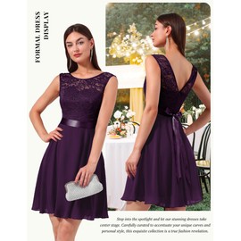 BeryLove Women's Summer Cocktail Party Dress | Sleeveless, Flowy A Line, Short,Lace,Prom Wedding Guest Lace Formal Dresses 7005 B-Grape 2XL