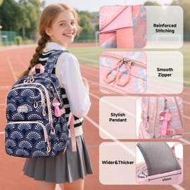 Tanou School Backpack Girls Kids School Bag Lightweight Large Capacity Girls Backpack School Casual School Bag Fashion School Bag for Girls with Pendant, navy