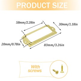 Yosawo 20Pcs Label Holder Metal Card Tag Holder Furniture Drawer Cabinet Tag Frame with Screws for Cabinets, Boxes, Shelf, Drawer, Wine Cellar and House Decoration(83 * 30mm/Gold)