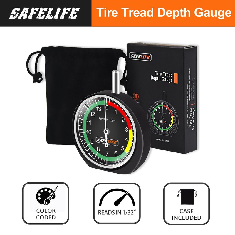 SAFELIFE Tire Tread Depth Gauge, Dial Type Tire Tread Depth