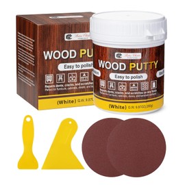 Bates- Wood Filler Putty Repair Kit, 9.87 Ounce, 2 Scrapers, 2 Sandpapers, White Wood Putty Filler Paintable & Stainable for Cracks, Holes and Defects in Wooden Furniture