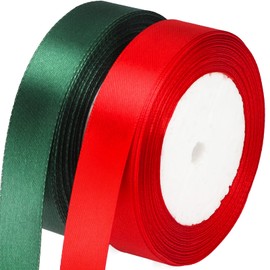 joycraft Christmas Gift Ribbon, 50Yds Christmas Red and Green Ribbon, 3/4Inch Christmas Craft Ribbon, Christmas Tree Satin Ribbon for Gift Wrapping, DIY Crafts, Wreath, Bow（2 Rolls）