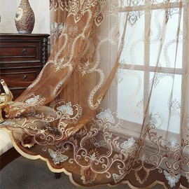 WPKIRA Exquisite European Embroidered Floral Sheer Curtains Rod Pocket Transparent Voile Window Treatment Drapes for Living Room/Hall/Villa Room Decoration Tulle Curtain 1 Panel W40 x L84 inch