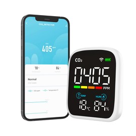 Smart Air Quality Monitor with CO2, WiFi, Temperature & Humidity Sensors,LED Display with Raise to Wake,New Upgraded Alarm Clock Function, Air Quality Tester for Bedroom, Smart Home