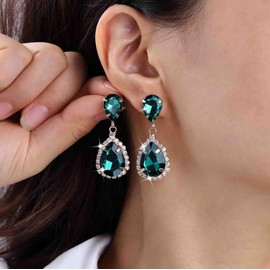Wedding Earrings Gold Black Diamond Earrings Green Emerald Earrings Blue Crystal Drop Earrings CZ Stud Pear Drop Earrings Red Rhinestone Earrings Statement Earrings Jewellery for Women, Crystal