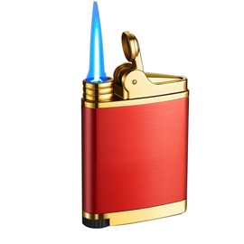 Pocket Torch Lighter, Jet Flame Butane Lighter with Flame Dial, Refillable Torch Lighter, Windproof Jet Lighter for Hiking Camping, No Gas (Red)