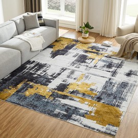 VK·Living Machine Washable Rug 9'x12' Abstract Washable Area Rugs for Living Room Non Slip Rugs for Bedroom Modern Woven Rug Boho Rug Soft Carpet Kitchen Dining Rugs Home Decor Office Rug Black(Black)