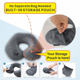 Keemall Inflatable Travel Neck Pillow, Super Soft Plane Neck Support Pillow for Travel Ariplane Sleep Support, Adjustable Neck Cushion Headrest Pillow, Folds Up Nicely, Black Grey