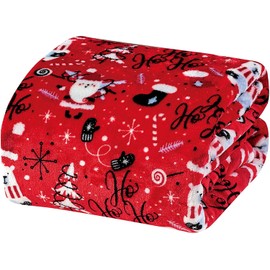 FAITH, HOPE, LOVE HOME DÉCOR Ho Ho Ho Merry Christmas Collection Microplush Holiday Throw Blanket (60" x 50") - Red Santa - Christmas Throw Blanket