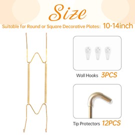 Bilillo 3 Pack Wall Plate Hangers, Suitable for 10-14 inch Art, Stainless Steel Invisible Heavy Duty Wire Plate Holder with Wall Hooks