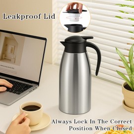 2 Pcs 68 OZ Thermal Coffee Carafe Insulated Stainless Steel Coffee Carafe for Liquid Double Wall Insulated Coffee Thermos Dispenser with Brushes for Coffee Tea, Keep 12 Hours Hot 24 Hours Cold