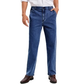 voeeron Mens Elastic Waist Jeans Relaxed Fit Men's Jeans with Elastic Waist with Zipper and Button, Medium Washed, 36W x 30L