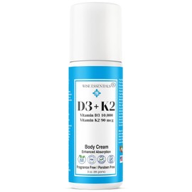 Wise Essentials Vitamin D3 K2 Body Cream 10000 IU 3 oz | Topical Vitamin D3 with K2, Olive Leaf Extract, MSM & Aloe Vera Supports Hydrated Skin