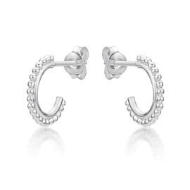 Diamond Treats Small 925 Sterling Silver Hoop Earrings. The Simple Ball Edge Small Silver Hoops with secure Push-on Butterfly backs are a lovely Gift for Women
