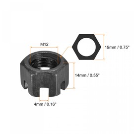 sourcing map M12x1.5mm Hexagon Slotted Nut, Grade 4.8 Carbon Steel Hex Nuts, Black, 10Pcs