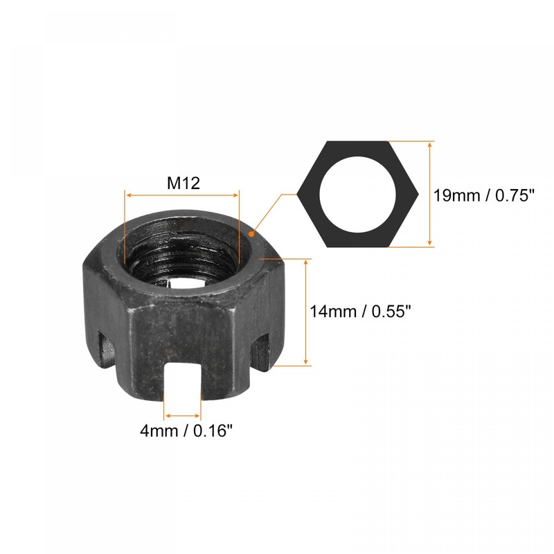 sourcing map M12x1.5mm Hexagon Slotted Nut, Grade 4.8 Carbon Steel