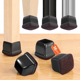 16PCS Square Chair Leg Floor Protectors, Felt Furniture Pads for Hardwood Floors, Black Silicone Chair Covers, Large Floor Protectors for Furniture Legs, No Scratches and Noise(Fit:1"-1.4")