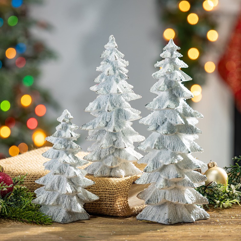 Gerson 2485310 Set of 3 Resin White Glitter Trees 9.45"