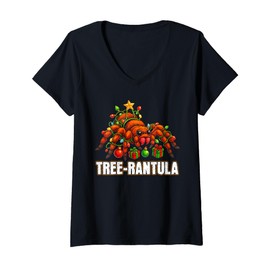 Womens Tree-rantula Xmas Tree Tarantula Arachnid Festive Spider V-Neck T-Shirt
