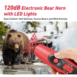 Starworld Rechargeable Bear Horn - 120dB Electronic Air Horn for Bears with 4 Volume Levels & 3 Tones, Audible 0.5 Miles, LED Safety Light for Hiking, Camping, Wildlife Defense​