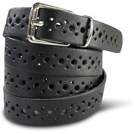 Scamoda women's belt made of genuine leather with hole pattern, silver belt buckle, made in Germany. - Black