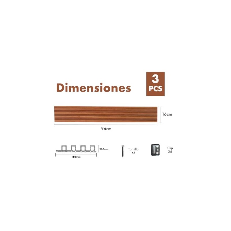 Lambrín Decorativo De Interiores Wpc 3D 96x16cm 3 piezas (Caoba)
