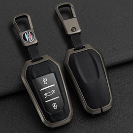 KUNIO Keyless Key Case Fits Peugeot 3008 5008 2008 308 508 208 Fits Opel Grandland X Astra L Fits Citroen C3 C4 DS5 DS7 Cover Metal Key Cover Protective Case B Black