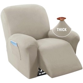 H.VERSAILTEX 2024 New 1-Piece Upgraded Fleece Recliner Chair Covers Stretch Soft Reclining Couch Covers for 1 Cushion Reclining Sofa Slipcovers Anti Slip Furniture Covers Form Fit Customized, Oatmeal