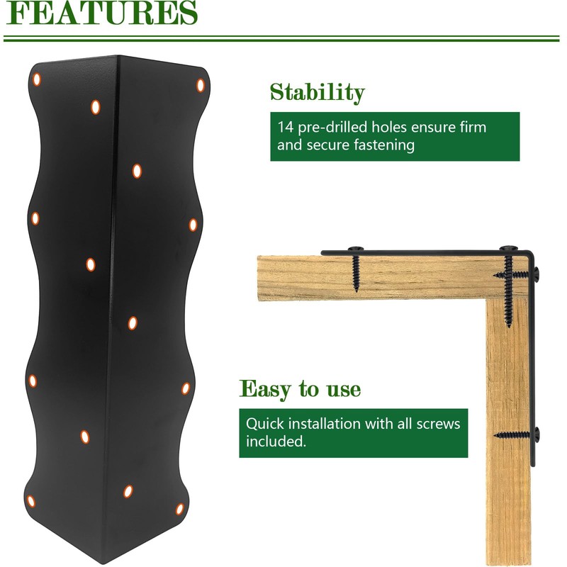 8-Pack Black Raised Garden Bed Corner Brackets, 11"x3"x3" Metal Corner