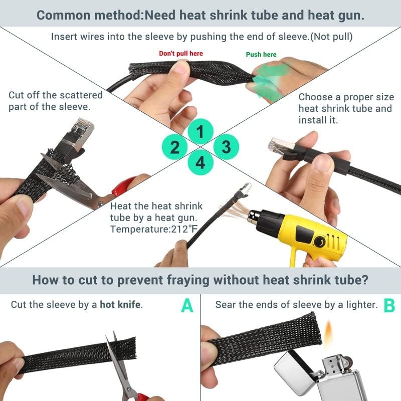 Aibole 25Ft-1/2 Black＆Red Cable Management Cord Protector Braided Wire Loom