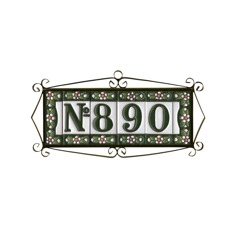 Green Floral Ceramic House Numbers & Letters Tile Size 7.5cm