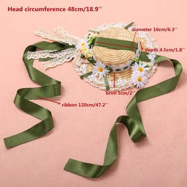 COSDREAMER Girls Ladies Lolita Lace Ribbon Straw Hats Sun Hat, Black and green